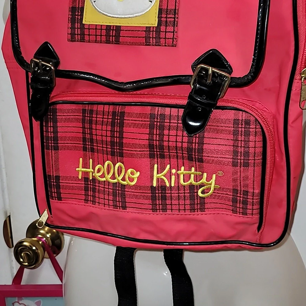 Hello kitty backpack red plaid kitty cat vintage Sanrio Smiles Pyramid